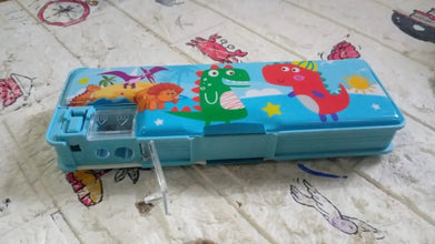 Plastic Multipurpose Compass Box – Double Deck Pencil Case with 2 Compartments & Cartoon Organizer (1 Pc, Mix Design) - Justgrabit Inc.