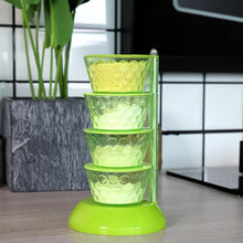 4 Section 360° Rotating Box Plastic Pickle Tower Spice Rack with 4 Spoons 1 Set - justgrabit.in | Just Grab It