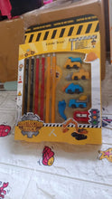 Pencil and Eraser Set, Construction Truck Theme Stationery Kit Includes 6 Pencils, 4 Erasers, 1 Sharpener, 1 Ruler Bookmark, 1 Pencil Cap Stationary For Birthday Gifts for Kids, Birthday Return Gifts (13 Pc set) - justgrabit.in | Just Grab It