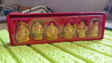 Golden Laughing Buddha Set Of Six Pieces Statue For Happiness, Wealth & Good luck Decor For Wealth and Success (6 Pcs Set) - Justgrabit Inc.