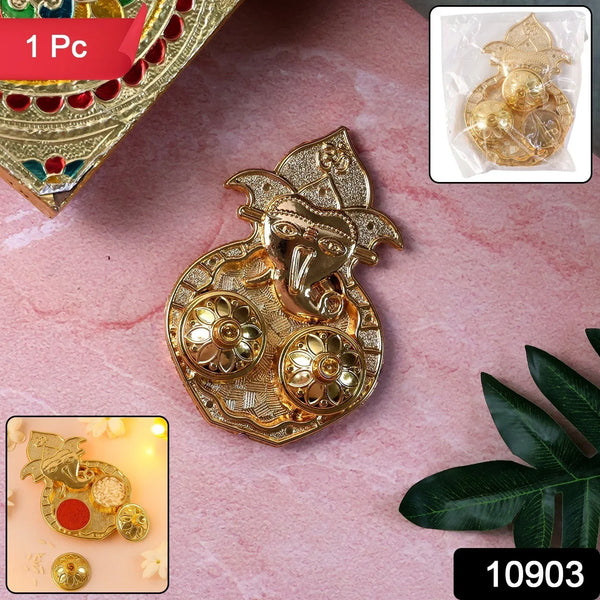 Traditional Golden Lord Ganesha Kumkum Dish (1 Pc) - justgrabit.in | Just Grab It