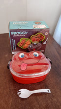 Double Layer Froggy Shape Lunch Box with Spoon (1 Pc / Mix Color) - justgrabit.in | Just Grab It