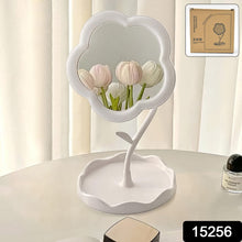 Flower - Shaped Makeup Mirror, Rotatable Makeup Mirror with Tray Table Vanity - justgrabit.in | Just Grab It