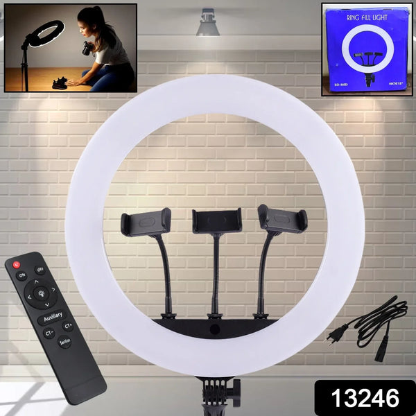18 Inch LED Ring Light with 3 Colour Modes & 3 Mobile Holders, Remote Control (1 Set) - justgrabit.in | Just Grab It