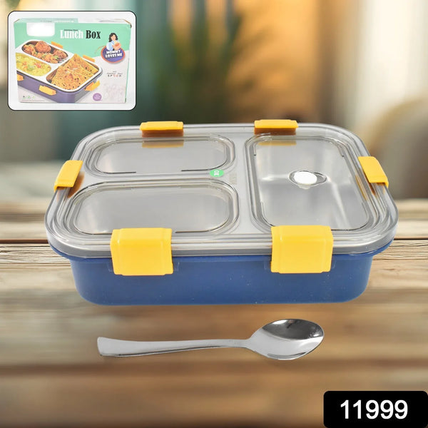 3 Compartment Transparent Stainless Steel Lunch Box for Kids - Justgrabit Inc.