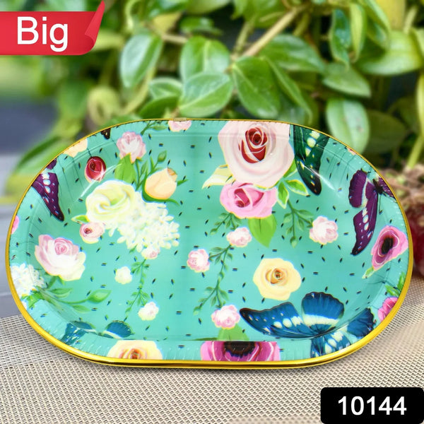 Big Plastic Flower Printed Design Serving Tray (1 Pc / 35 x 24 CM / Mix Color) - justgrabit.in | Just Grab It