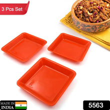 Square Plastic Halwa Dinner Plate Snacks / Breakfast, Restaurant Serving Trays Home School Coffee Hotel Kitchen Office (3 Pcs Set) - Justgrabit Inc.