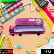 Double Decker Metal Bus Compass Case – 2 - Layer with Movable Wheels & Sharpener for Kids - justgrabit.in | Just Grab It