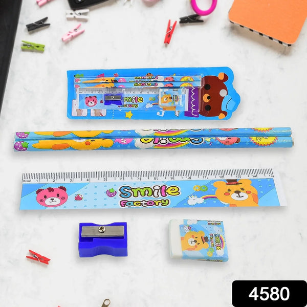 Cartoon Wooden Pencil Set for Kids Boys Return Gifts Birthday Party Space Stationary Set Pencil Eraser Sharpener Combo Kit for Kids Boys (Mix Color / 1 Set) - justgrabit.in | Just Grab It