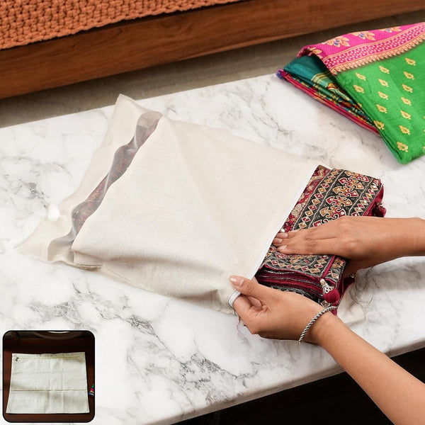 Zip Closure Saree Storage Bag (14.5×16.5 Cm, 1 Pc) - justgrabit.in | Just Grab It