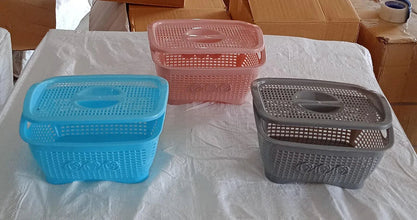 Multipurposes Plastic Basket, Organizer for Kitchen, Countertop, Cabinet, Bathroom with Lid, Plastic Storage Basket For Store Fruits, Vegetables, Magazines, Cosmetics, Stationary (1 Pc / Mix Color ) - Justgrabit Inc.