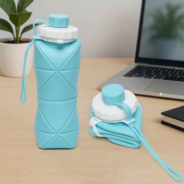 600ml Collapsible Silicone Water Bottle for Travel, Sports, Gym & Office (1 Pc) - Justgrabit Inc.