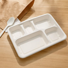 5 - Compartment Rectangle Lunch Compostable Bagasse Plate – 10 Pcs Pack - justgrabit.in | Just Grab It