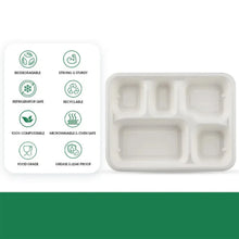 5 - Compartment Rectangle Lunch Compostable Bagasse Plate – 10 Pcs Pack - justgrabit.in | Just Grab It