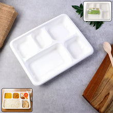5 - Compartment Rectangle Lunch Compostable Bagasse Plate – 10 Pcs Pack - justgrabit.in | Just Grab It
