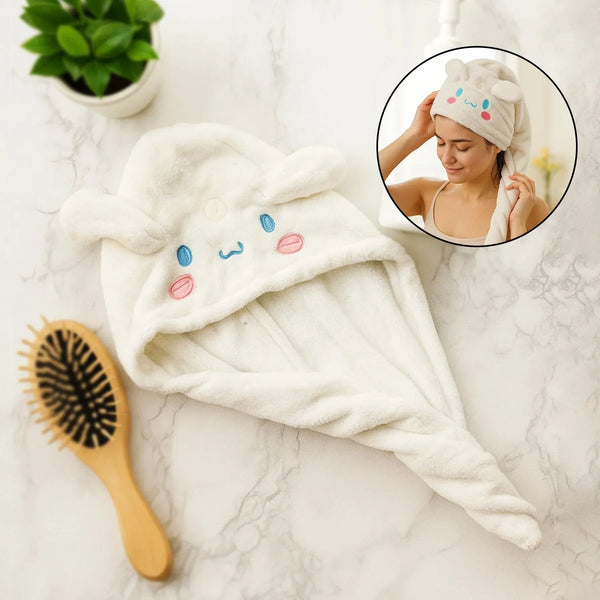 Soft Microfiber Cartoon Design Hair Drying Towel Wrap with Button Closure (1 Pc) - Justgrabit Inc.