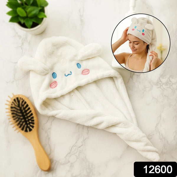 Soft Microfiber Cartoon Design Hair Drying Towel Wrap with Button Closure (1 Pc) - Justgrabit Inc.