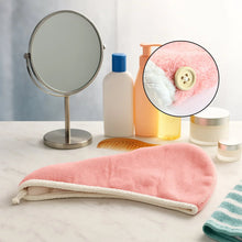 Soft Microfiber Hair Drying Towel Cap with Button Loop (1 Pc) - justgrabit.in | Just Grab It