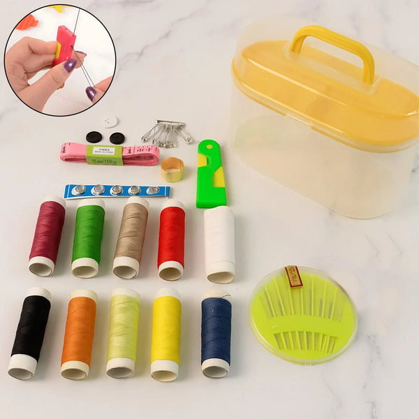 Double Layer Small & Portable Travel Sewing Kits Box with Color Needle Threads Scissor pin Hand Work Sewing Box Handwork Sewing Accessories - justgrabit.in | Just Grab It