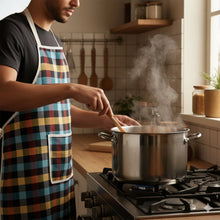 Cotton Checkered Kitchen Apron with Front Pocket (1 Pc) - justgrabit.in | Just Grab It