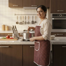 Cotton Checkered Kitchen Apron with Front Pocket (1 Pc) - justgrabit.in | Just Grab It
