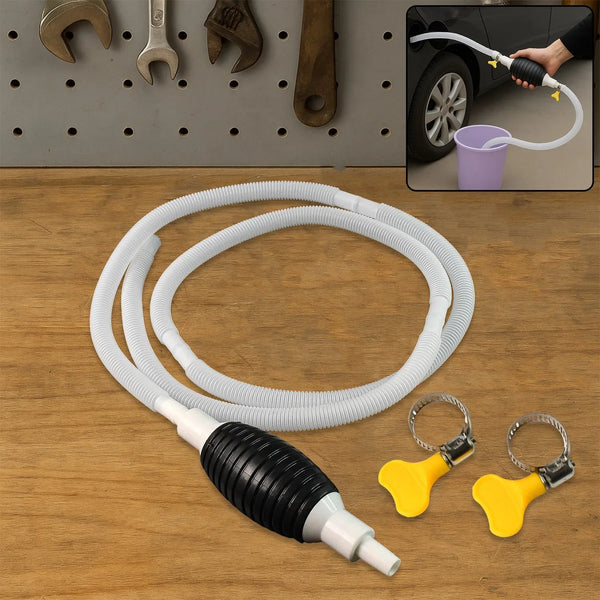 Fuel Transfer Pump Hose with Hand Pump and 2 Hose Clamps - Justgrabit Inc.