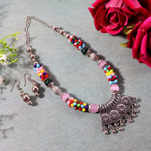 Premium Multicolor Beaded Oxidised Necklace (1 Pc Set) - justgrabit.in | Just Grab It