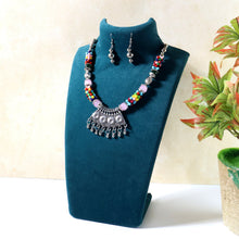 Premium Multicolor Beaded Oxidised Necklace (1 Pc Set) - justgrabit.in | Just Grab It