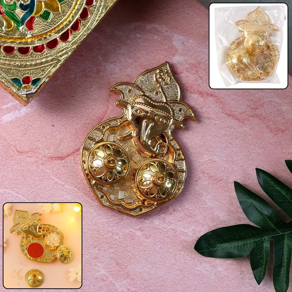 Traditional Golden Lord Ganesha Kumkum Dish (1 Pc) - justgrabit.in | Just Grab It