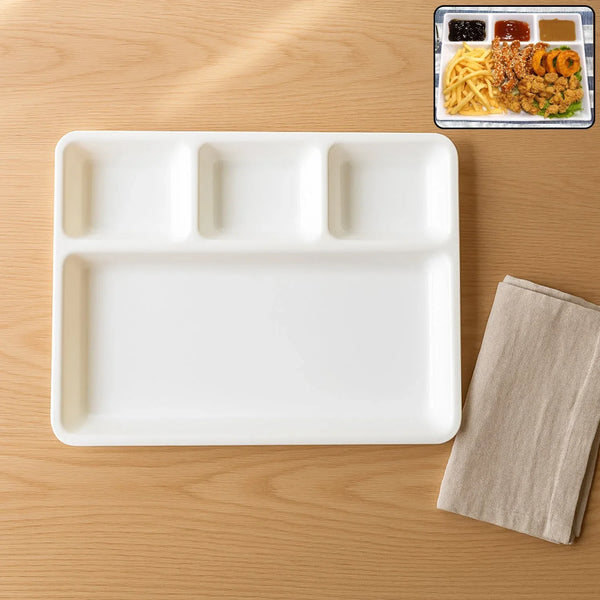 Plastic 4 - Compartment Rectangular Meal Serving Tray / Plate (1 Pc / White) - justgrabit.in | Just Grab It