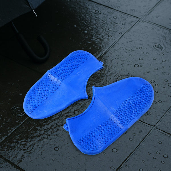 Blue Non - Slip Silicone Rain Anti skid Waterproof Fordable Boot Shoe Cover (1 Pair) - justgrabit.in | Just Grab It