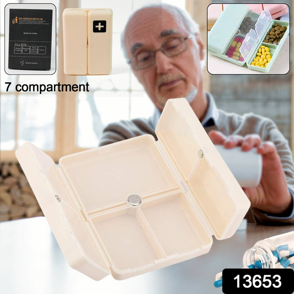 Magnetic Pill Organizer, 7 Compartments Portable Pill Case (1 Pc) - justgrabit.in | Just Grab It