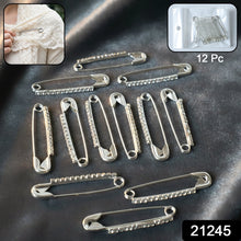 Decorative Silver Finish Safety Pin Brooch Set (12 Pc Set) - justgrabit.in | Just Grab It