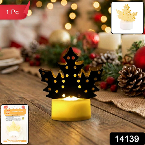 Christmas Decorative LED Gold Metal Leaf Diya Lamp, Diwali (1 Pc) - justgrabit.in | Just Grab It