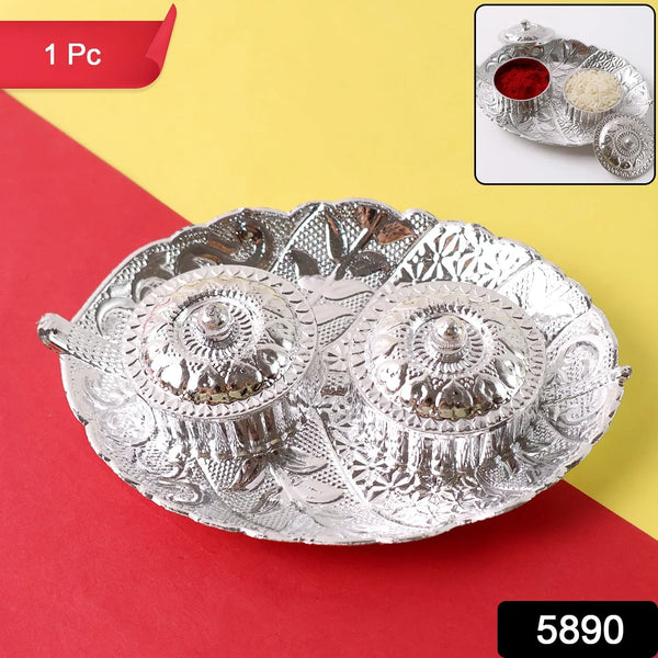 Leaf Shape Special Puja Thali (1 Pc / Mix Design) - justgrabit.in | Just Grab It
