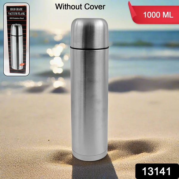 Vacuum Flask Without Cover, 18/8 Stainless Steel | Hot and Cold Water Bottle with Push - Down Lid | Double Walled Stainless Steel Bottle for Travel, Home, Office, School, Picnic (1000 ML / Without Cover) - Justgrabit Inc.