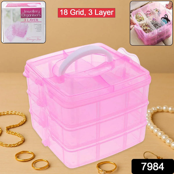 Versatile 18 - Grid 3 - Layer Transparent Plastic Organizer Box with Adjustable Dividers for Jewelry & Fishing Hooks - justgrabit.in | Just Grab It