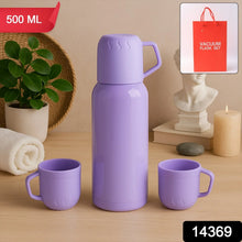 Purple Vacuum Flask Set – Stainless Steel Thermos with 3 Cups, Approx 500ml - Justgrabit Inc.
