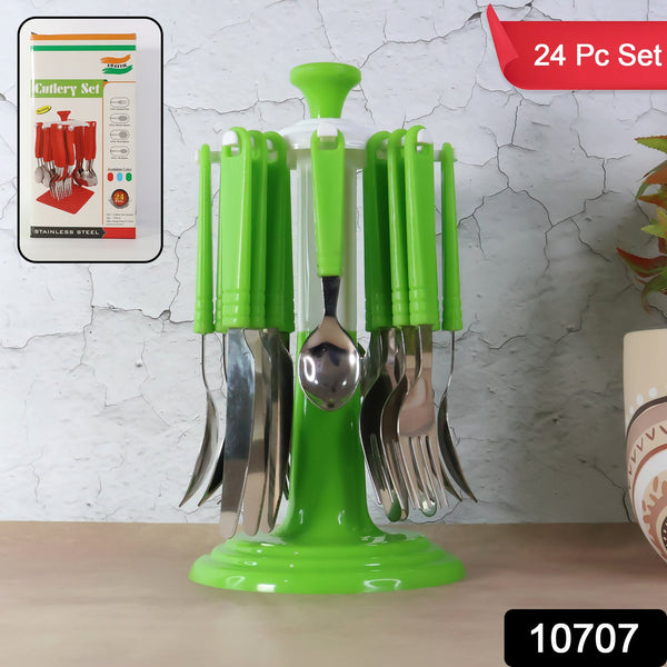 Stainless Steel Cutlery Set with Stand - (24 Pc) - justgrabit.in | Just Grab It