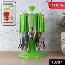 Stainless Steel Cutlery Set with Stand - (24 Pc) - justgrabit.in | Just Grab It