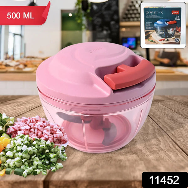 Apex Power - X Triple Stainless Steel Blades and Hand - Pull Vegetable Chopper (500Ml) - Justgrabit Inc.