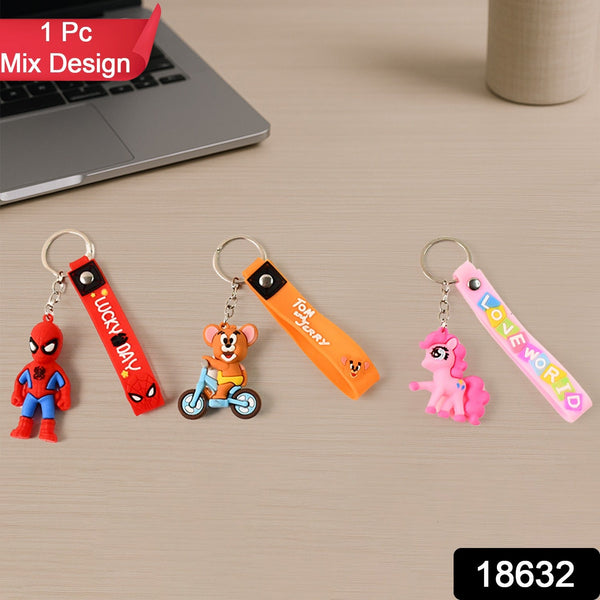 Cute Cartoon Silicone 3D Key Chain with Metal Hook & Strap (Pack of 1) - justgrabit.in | Just Grab It