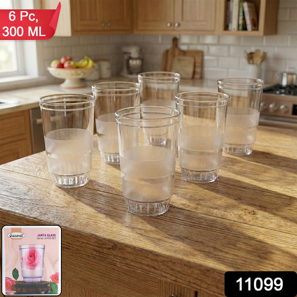 Transparent Janta Drinking Glass Set (300ml, 6 Pc Set) - justgrabit.in | Just Grab It