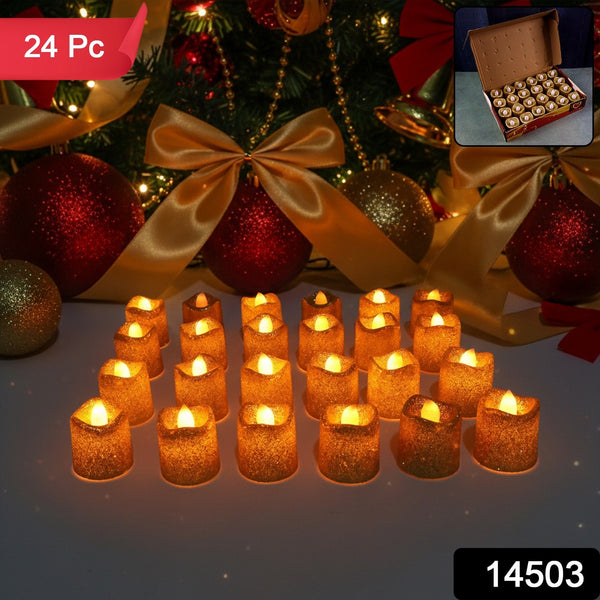 christmas Premium Glitter LED Tealight Candles (24 Pc Set) - justgrabit.in | Just Grab It