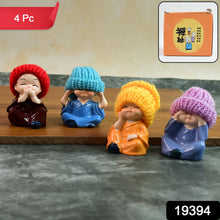Decorative Resin Monk Buddha Showpiece Set of 4 with Traditional Straw Hats - justgrabit.in | Just Grab It
