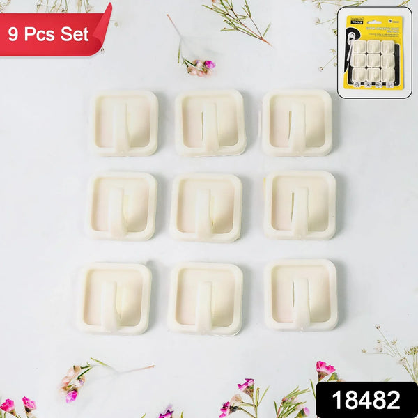 Adhesive Hooks for Wall Hanging Clothes Strong Adhesive Hooks (9 pcs Set) - justgrabit.in | Just Grab It