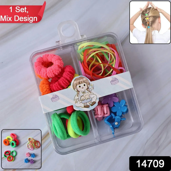 Kids Hair Bands, Rubber Bands & Cute Hair Clips in Storage Box (Mix Design / 1 Set) - Justgrabit Inc.