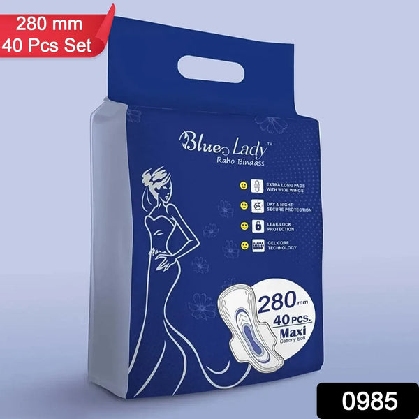 Beautiful Basics Blue Lady Extra Long Pads With Wides Wings Sanitary Pads – 280 mm, 40 - Pack - justgrabit.in | Just Grab It