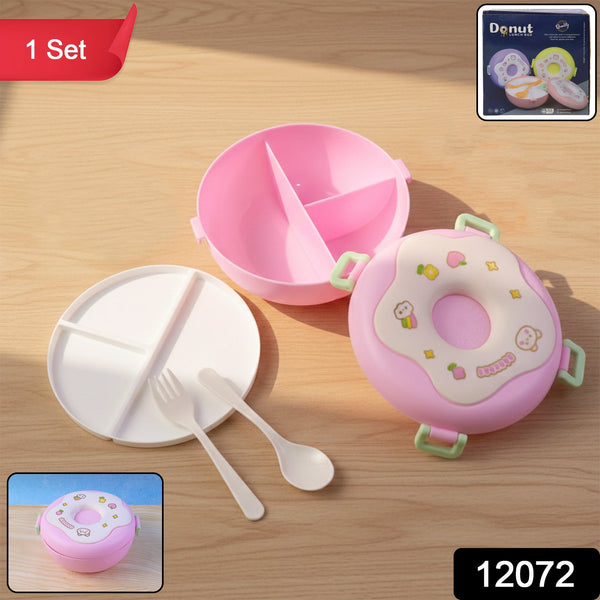 Donut Shaped Double Insulated 3 Compartment Lunch Box (1 Pc / Mix Color) - justgrabit.in | Just Grab It