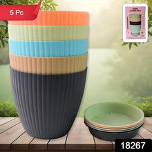 Round Plastic Flower Pot with Bottom Tray (5 Pcs Set / With Color Box) - justgrabit.in | Just Grab It